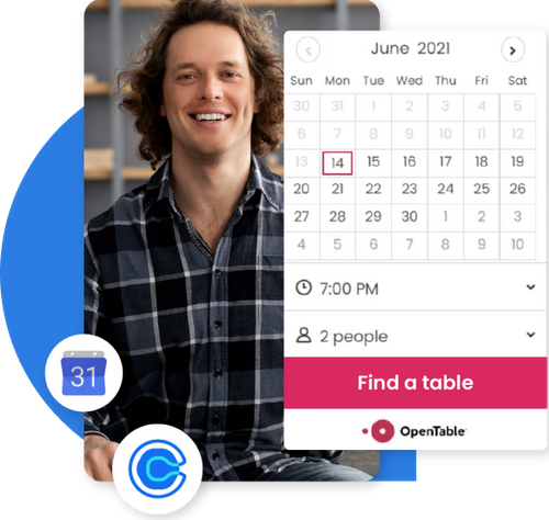 Man with an OpenTable Calendar overlay - Find a table